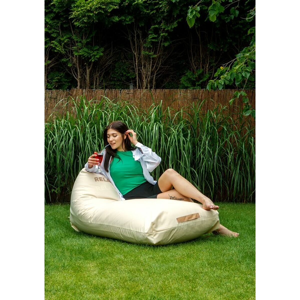 Puff GO GIFT Bej Oxford tejido antidesgarros